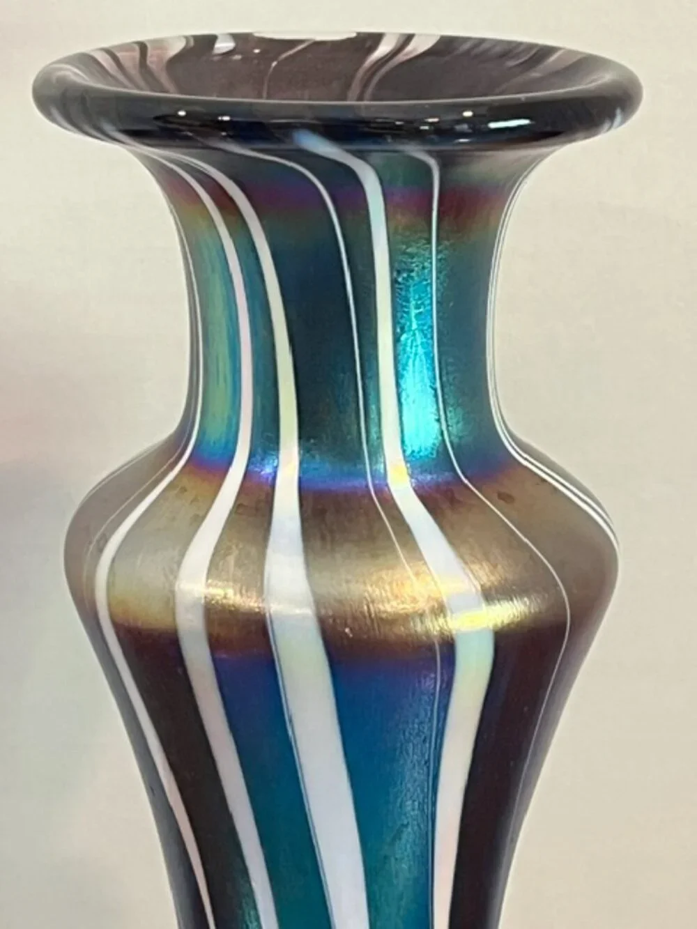 Glass Magic Blue Iridescent Art Glass Pulled Stripe 9.5